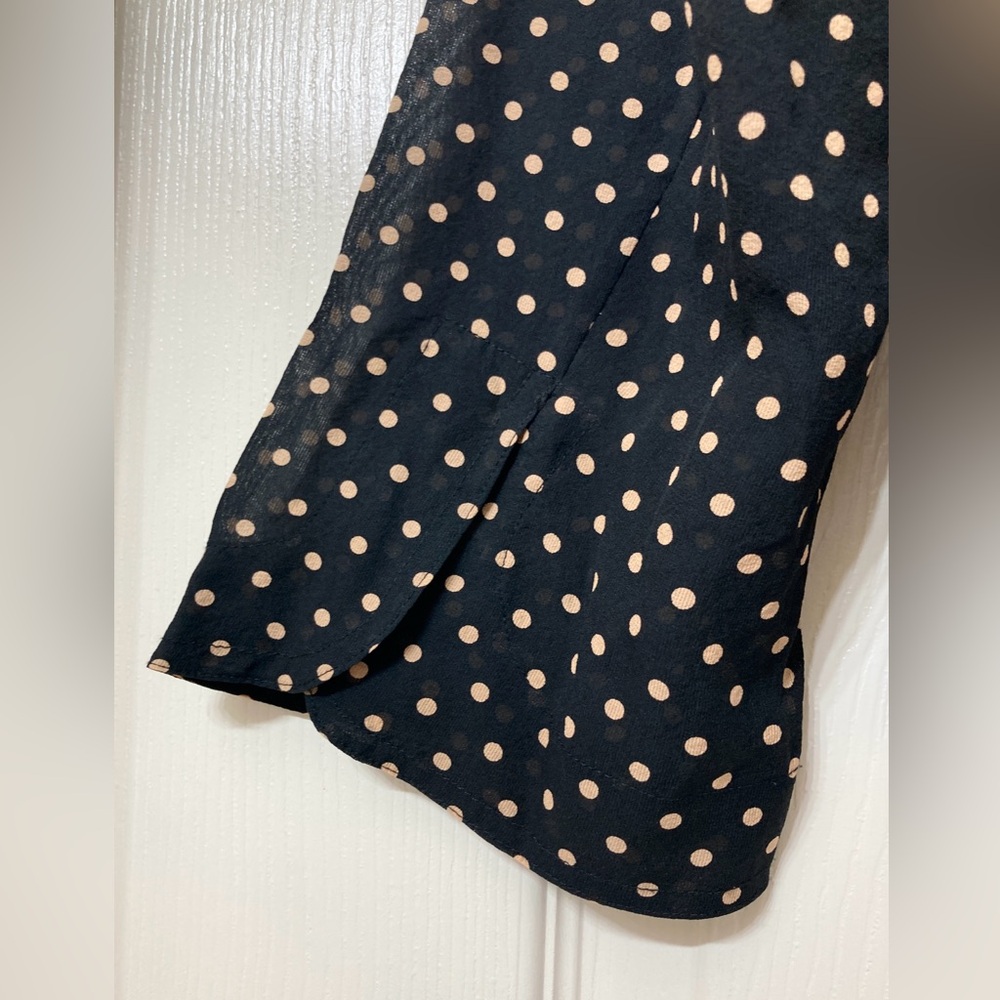 DKNY Black Tan Polka Dot Long Sleeve Silk Button Down Shirt 16 Parisian Chic XL - Picture 6 of 7